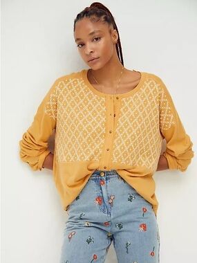 Free People We The Free Henley Yellow Top Sz S